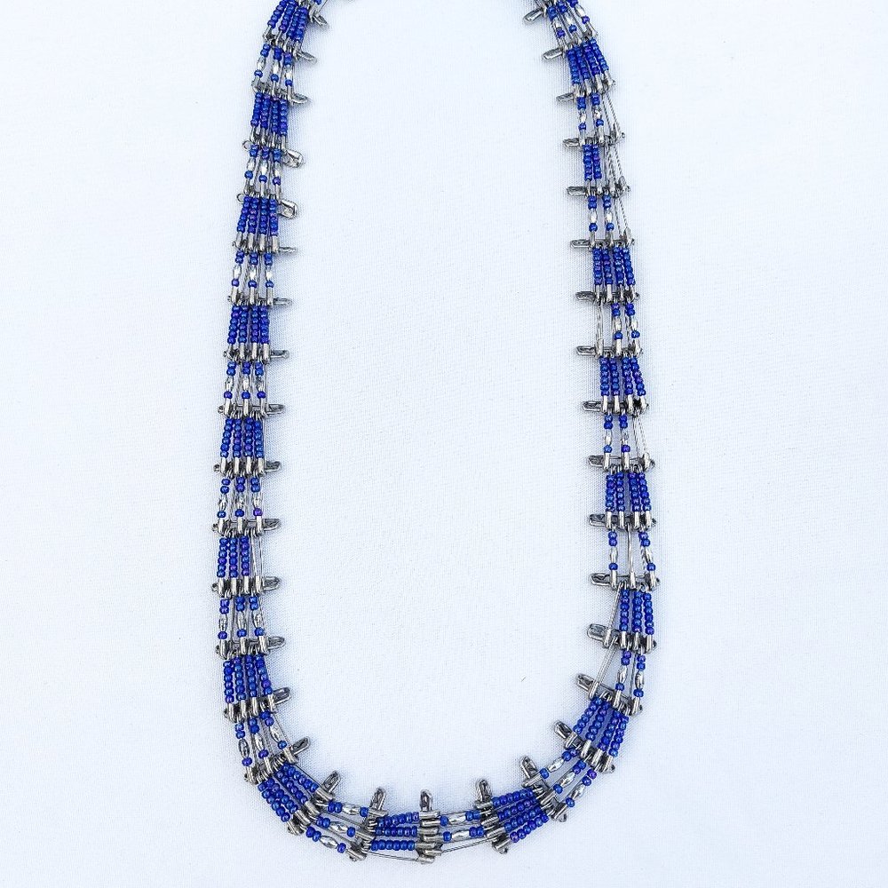 Gorgeous Vintage Style Handmade Beaded Safety Pin Statement Necklace